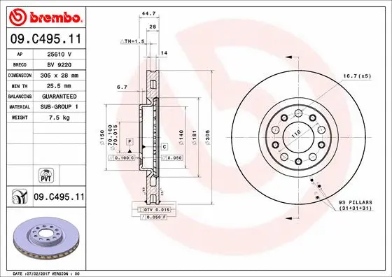 Stabdžių diskas BREMBO 09.C495.11