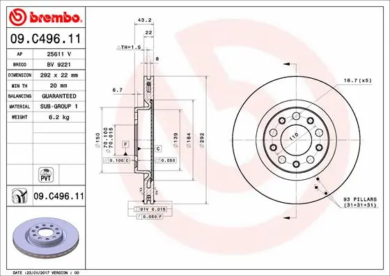 Stabdžių diskas BREMBO 09.C496.11