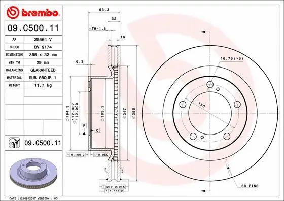 Stabdžių diskas BREMBO 09.C500.11