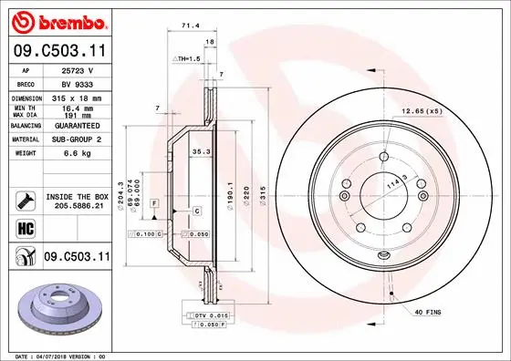 Stabdžių diskas BREMBO 09.C503.11