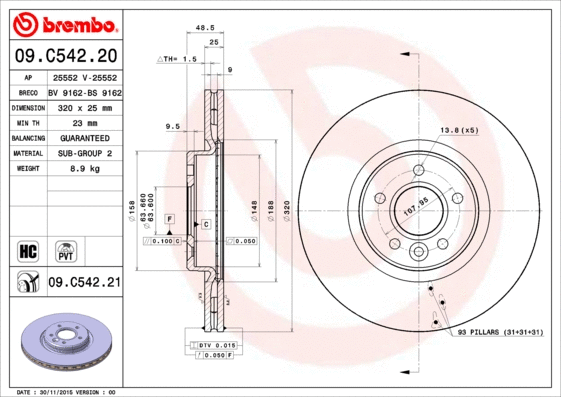 Stabdžių diskas BREMBO 09.C542.21