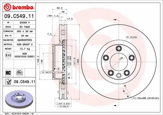 Stabdžių diskas BREMBO 09.C549.11
