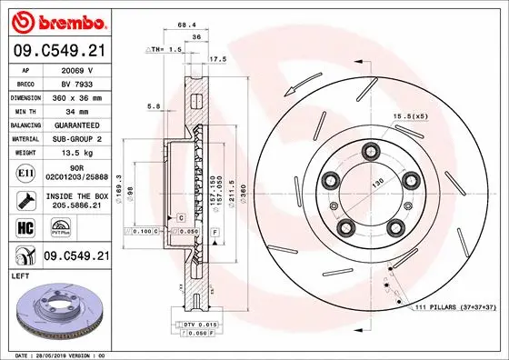 Stabdžių diskas BREMBO 09.C549.21