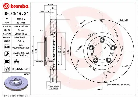 Stabdžių diskas BREMBO 09.C549.31