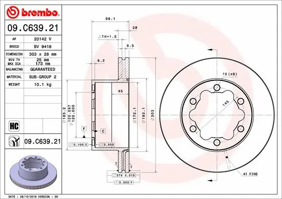 Stabdžių diskas BREMBO 09.C639.21