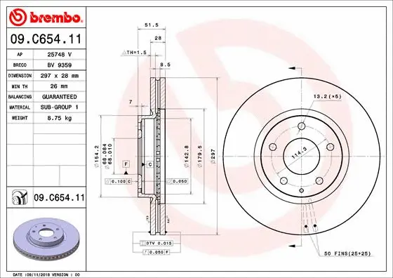 Stabdžių diskas BREMBO 09.C654.11