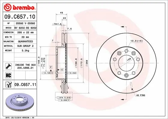 Stabdžių diskas BREMBO 09.C657.11