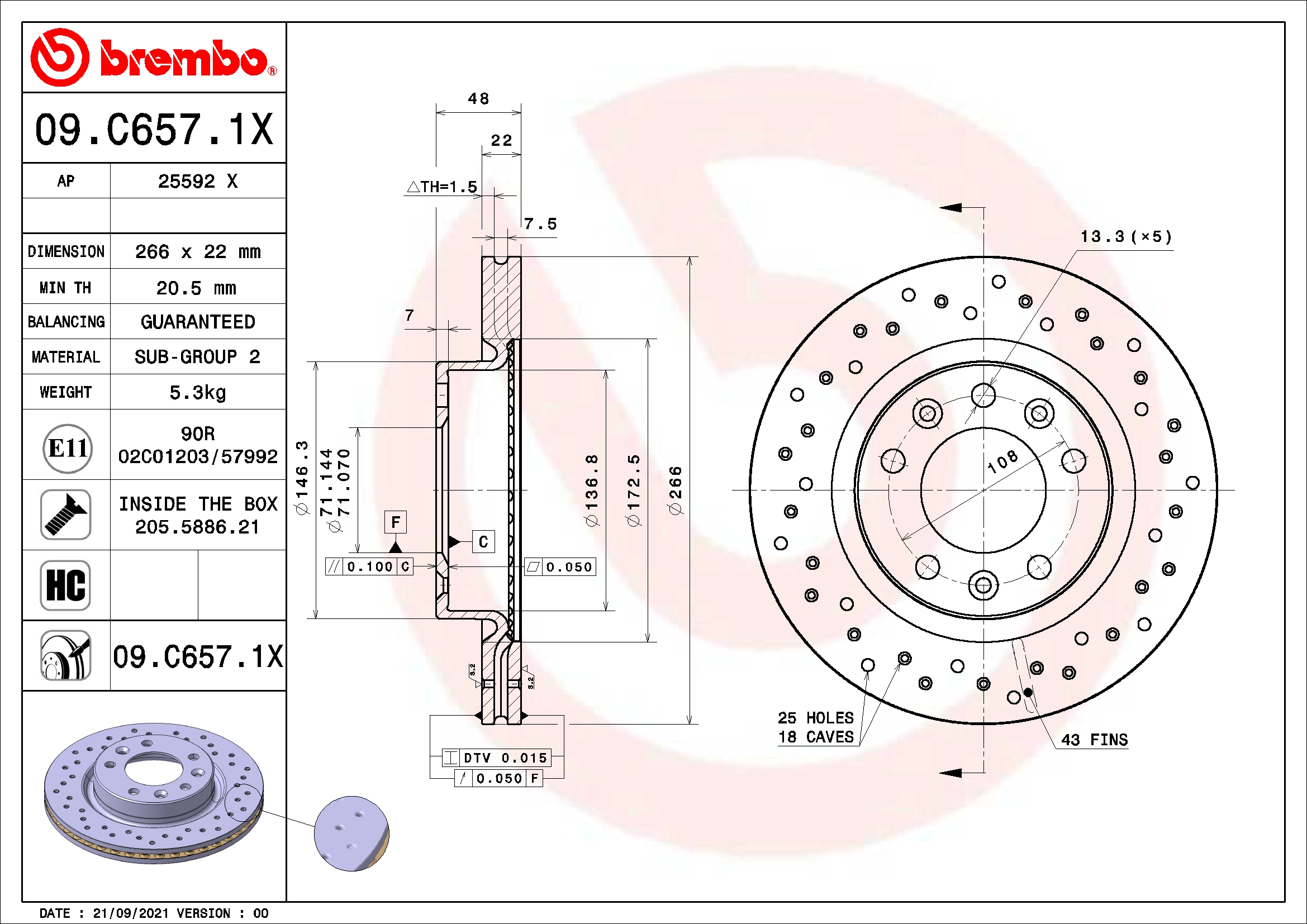 Stabdžių diskas BREMBO 09.C657.1X