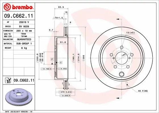 Stabdžių diskas BREMBO 09.C662.11