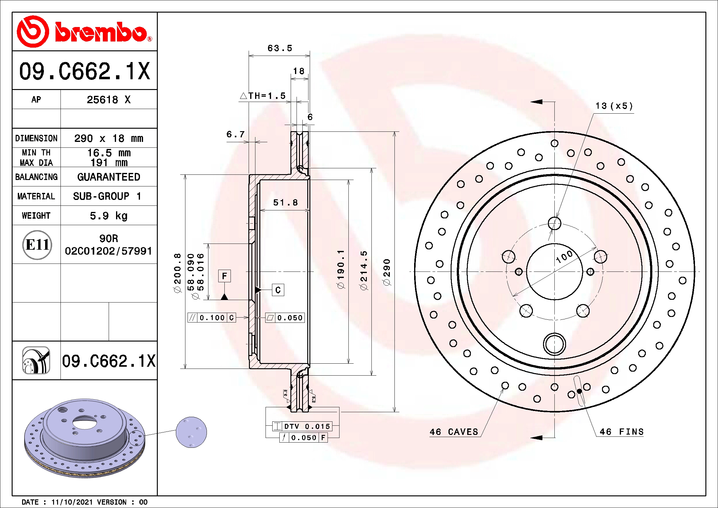 Stabdžių diskas BREMBO 09.C662.1X