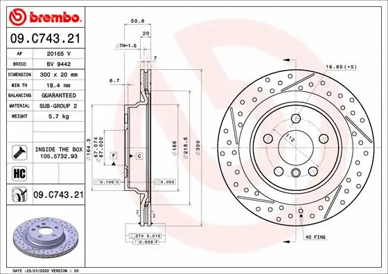 Stabdžių diskas BREMBO 09.C743.21