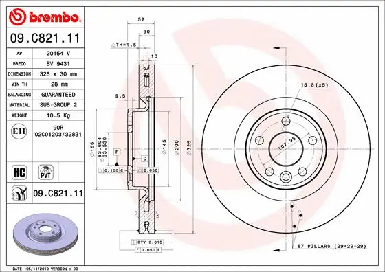 Stabdžių diskas BREMBO 09.C821.11