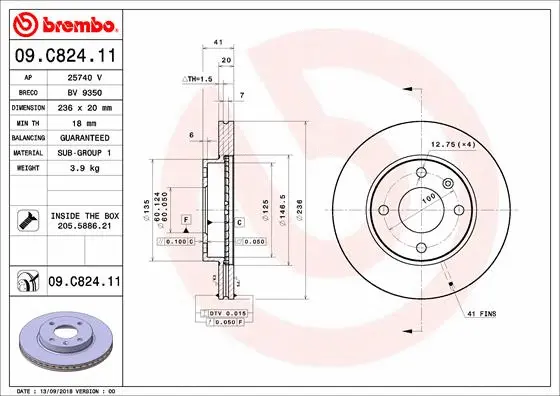 Stabdžių diskas BREMBO 09.C824.11