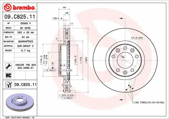 Stabdžių diskas BREMBO 09.C825.11