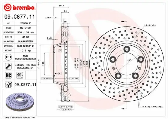 Stabdžių diskas BREMBO 09.C877.11