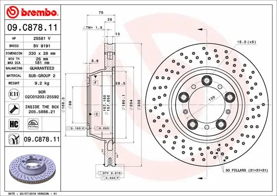 Stabdžių diskas BREMBO 09.C878.11