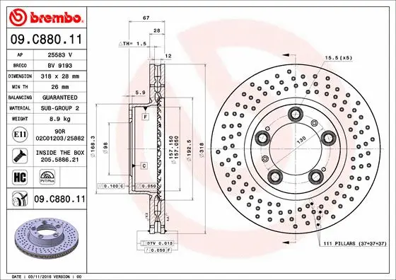 Stabdžių diskas BREMBO 09.C880.11