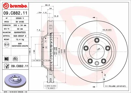 Stabdžių diskas BREMBO 09.C882.11