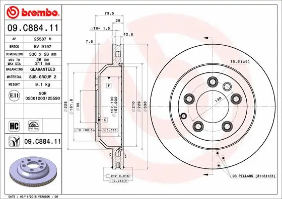 Stabdžių diskas BREMBO 09.C884.11