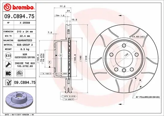 Stabdžių diskas BREMBO 09.C894.75