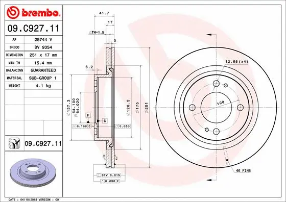 Stabdžių diskas BREMBO 09.C927.11