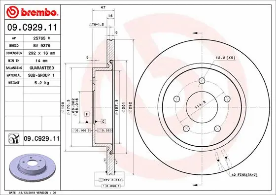 Stabdžių diskas BREMBO 09.C929.11