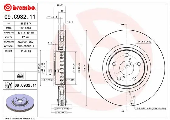 Stabdžių diskas BREMBO 09.C932.11