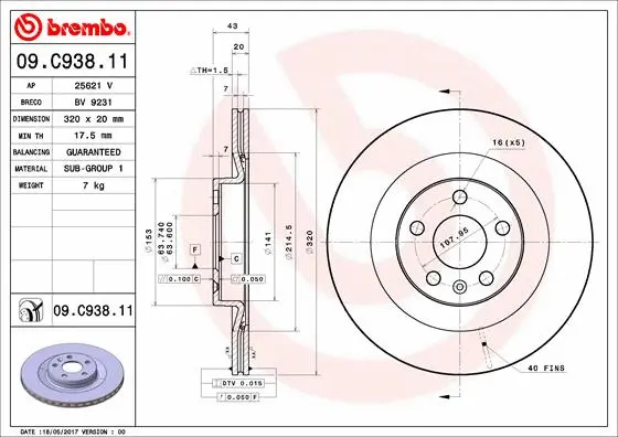 Stabdžių diskas BREMBO 09.C938.11