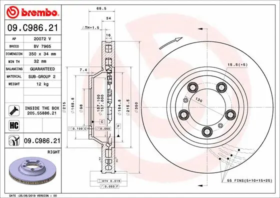 Stabdžių diskas BREMBO 09.C986.21