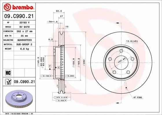 Stabdžių diskas BREMBO 09.C990.21