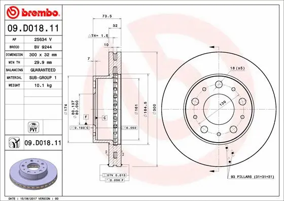 Stabdžių diskas BREMBO 09.D018.11