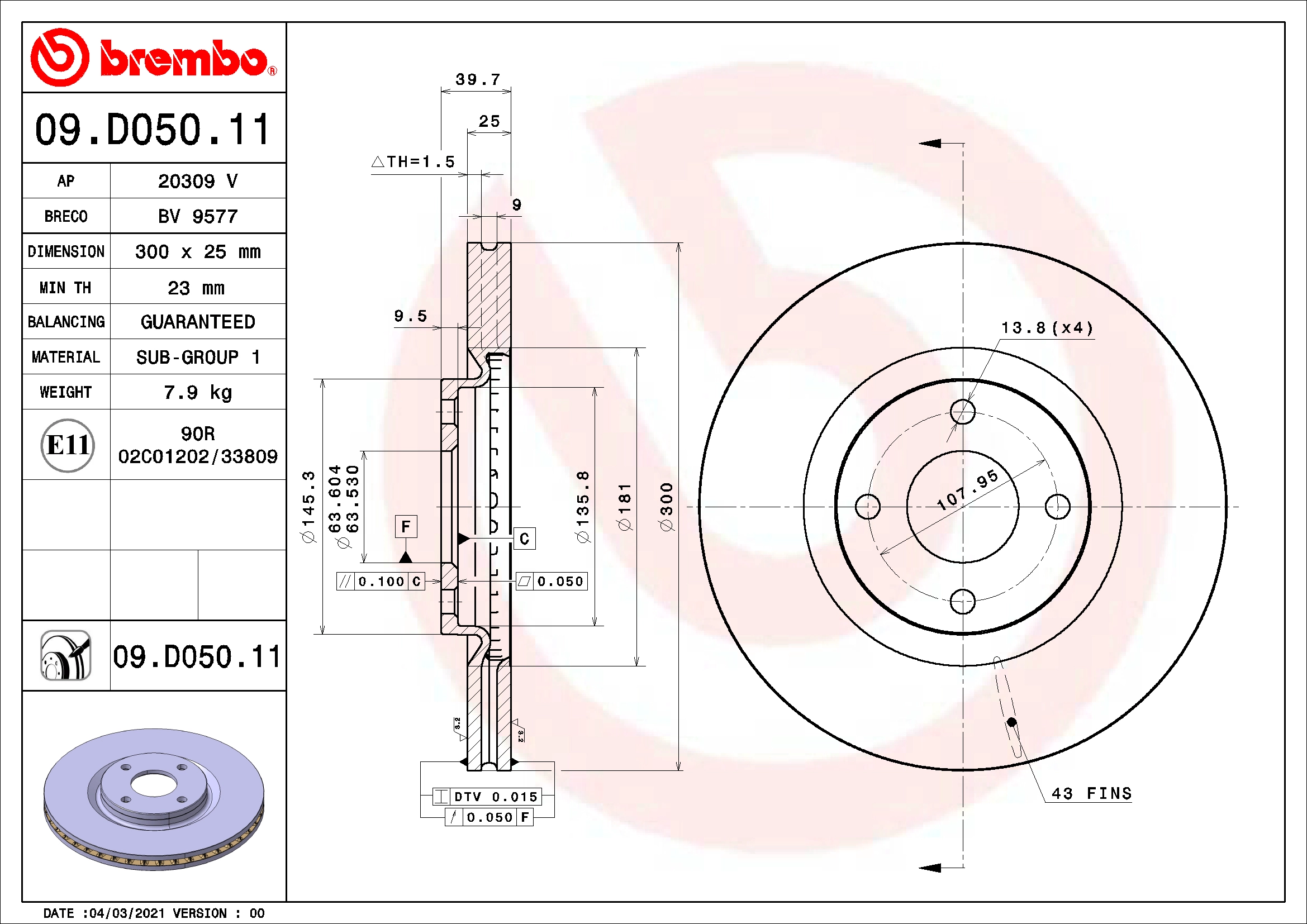 Stabdžių diskas BREMBO 09.D050.11