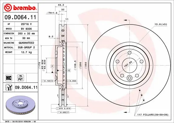 Stabdžių diskas BREMBO 09.D064.11