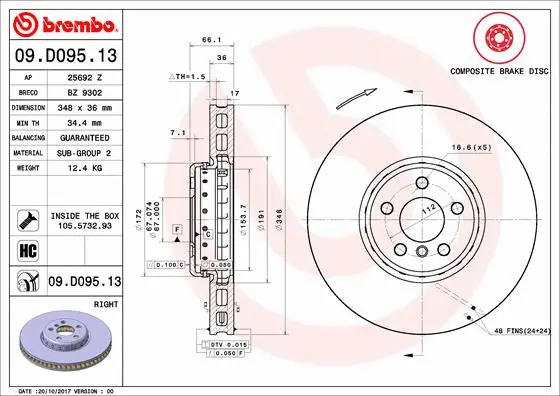 Stabdžių diskas BREMBO 09.D095.13