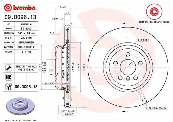 Stabdžių diskas BREMBO 09.D096.13
