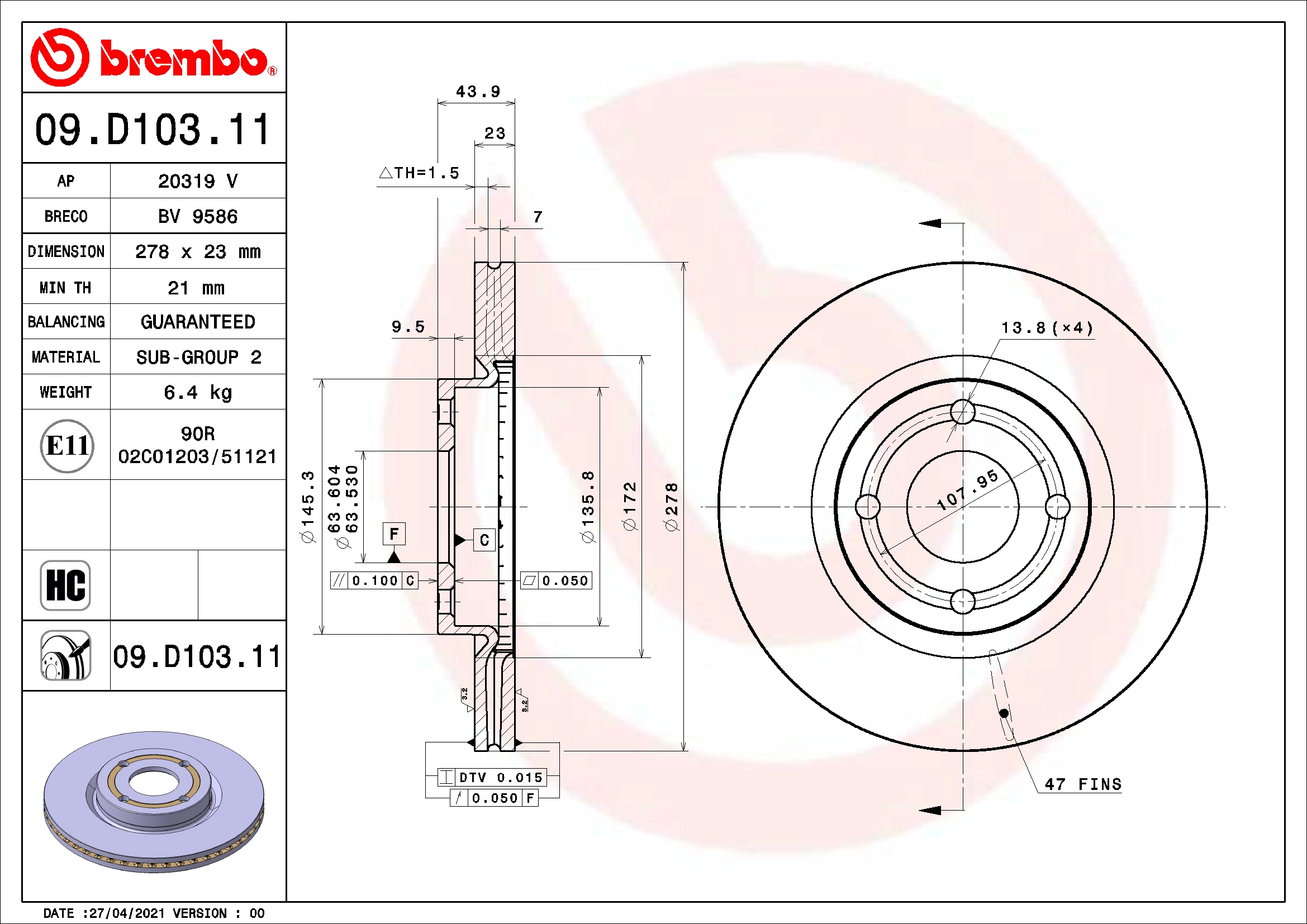Stabdžių diskas BREMBO 09.D103.11
