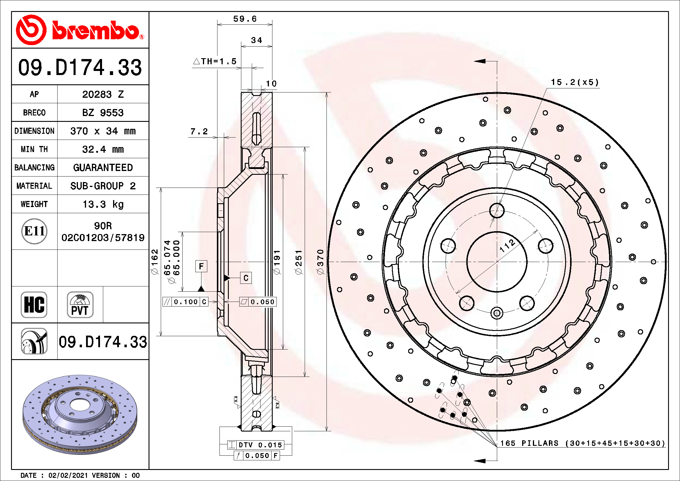 Stabdžių diskas BREMBO 09.D174.33