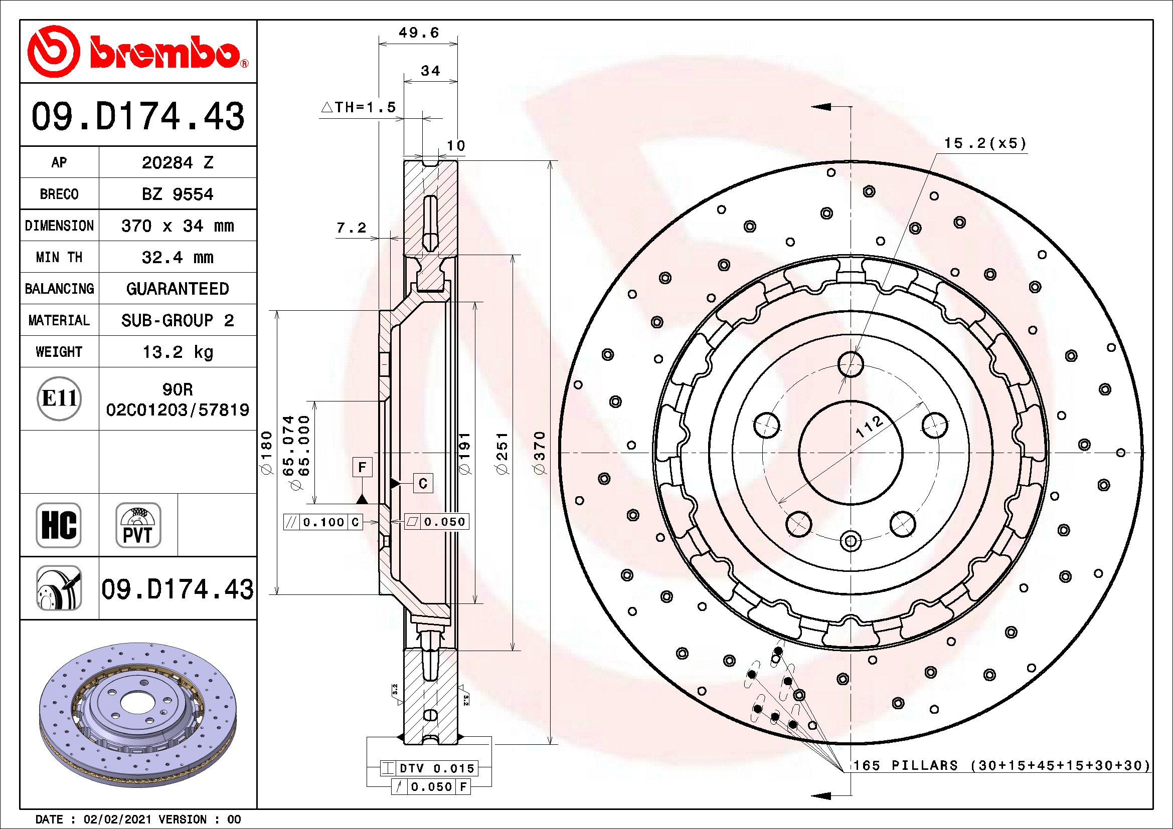 Stabdžių diskas BREMBO 09.D174.43