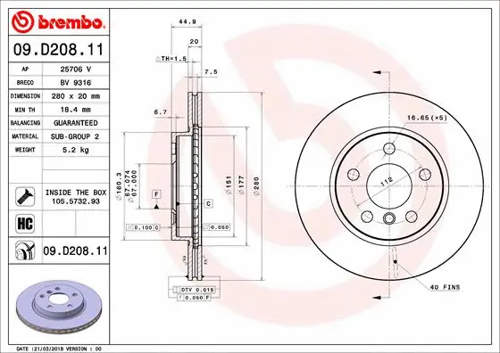 Stabdžių diskas BREMBO 09.D208.11
