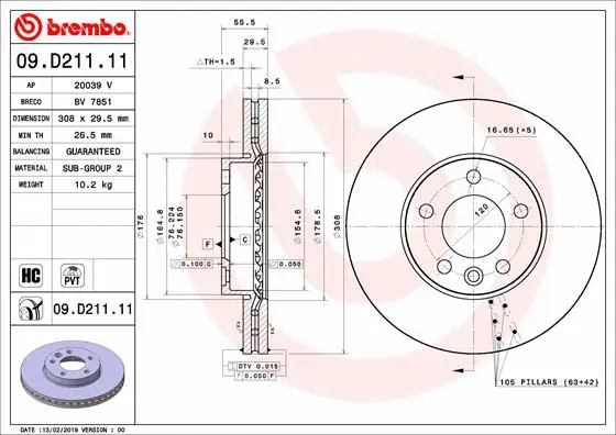 Stabdžių diskas BREMBO 09.D211.11