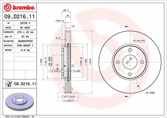 Stabdžių diskas BREMBO 09.D216.11
