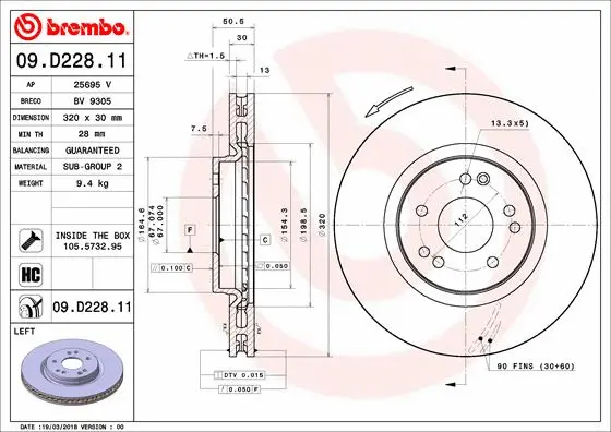 Stabdžių diskas BREMBO 09.D228.11