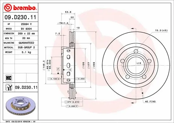 Stabdžių diskas BREMBO 09.D230.11
