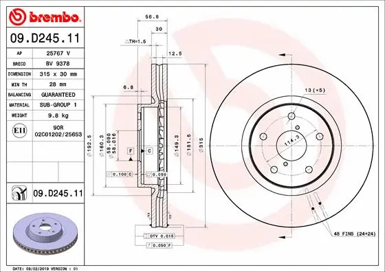 Stabdžių diskas BREMBO 09.D245.11