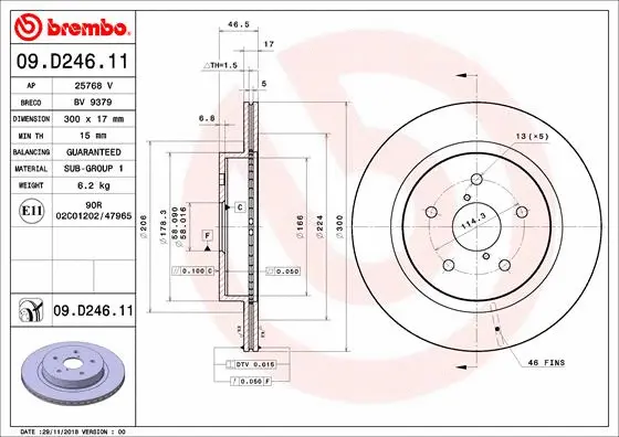 Stabdžių diskas BREMBO 09.D246.11