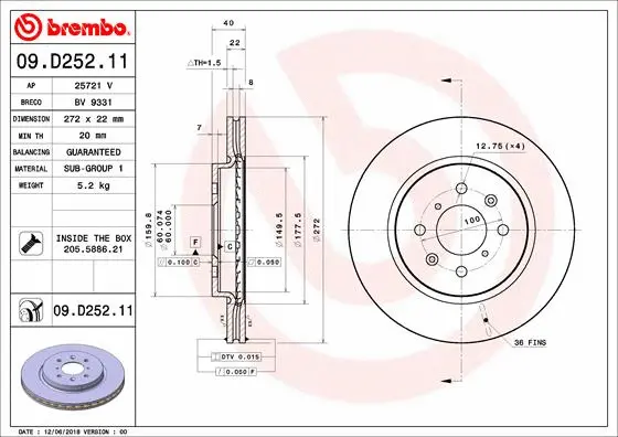 Stabdžių diskas BREMBO 09.D252.11