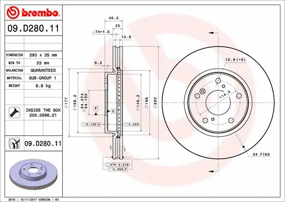 Stabdžių diskas BREMBO 09.D280.11