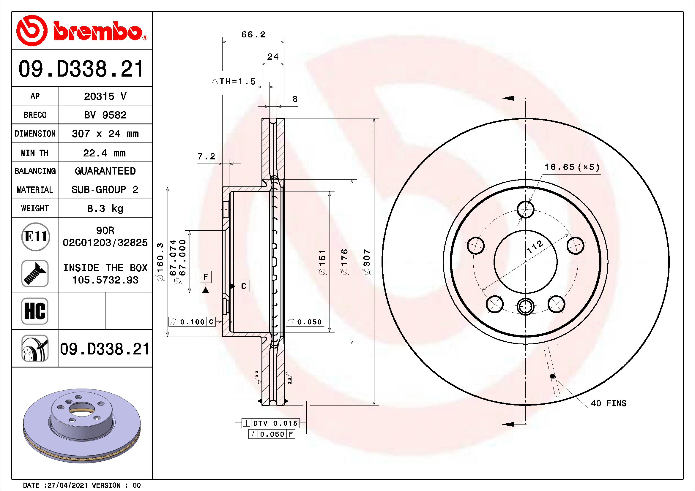 Stabdžių diskas BREMBO 09.D338.21