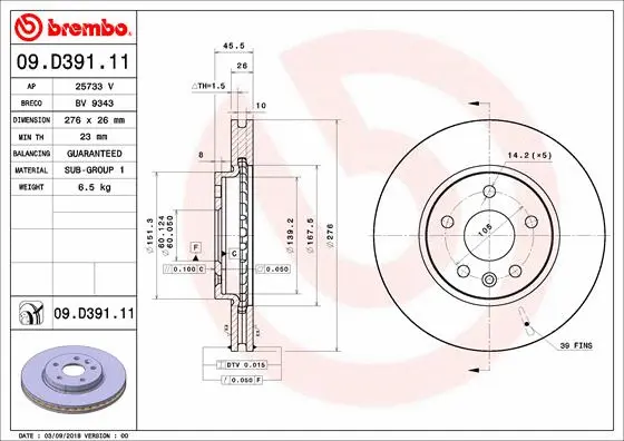Stabdžių diskas BREMBO 09.D391.11