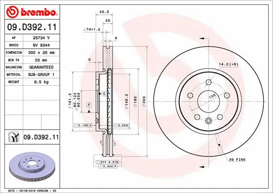 Stabdžių diskas BREMBO 09.D392.11